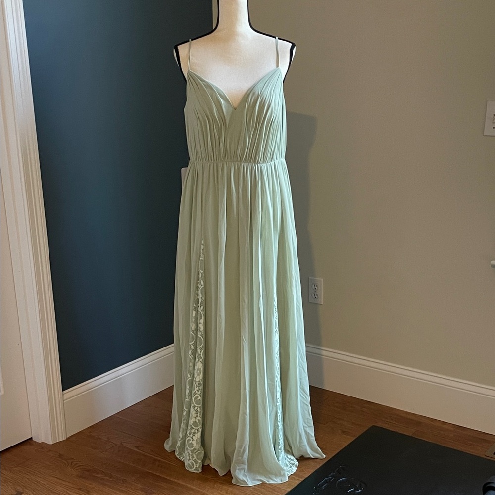 Azazie Light Green Maxi Dress with Lace - NWT